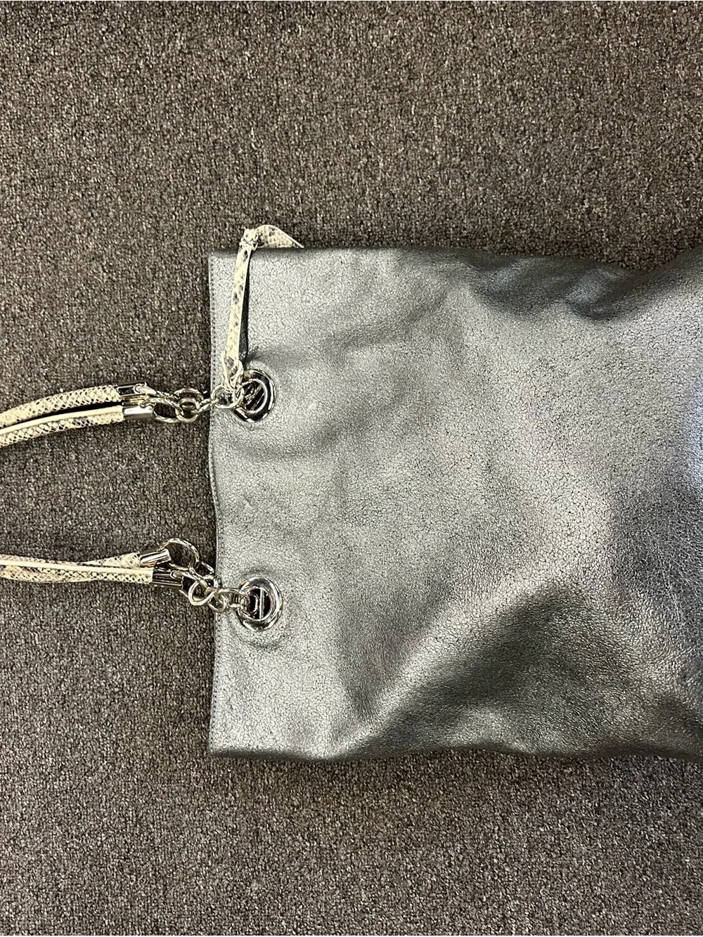 Metallic Black Tote with Snakeskin-Textured Chain Handles